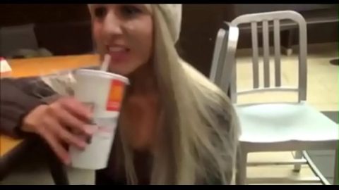 Splattered with seed as she enters the diner